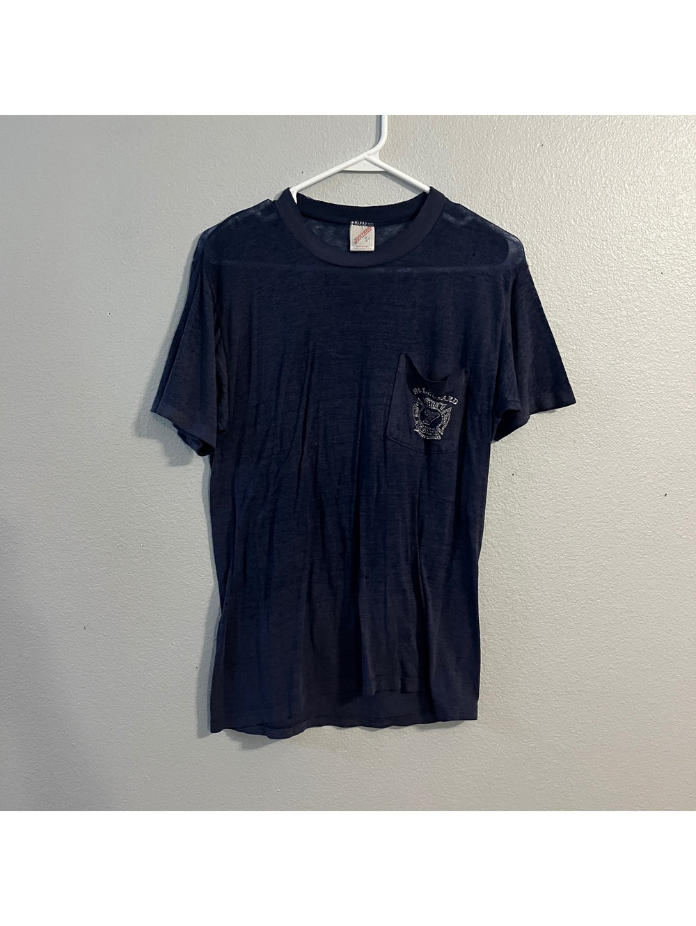 Vintage 80s St Leonard Co 7 Fire Dept Pocket T Shirt M Jerzees Paper Thin USA